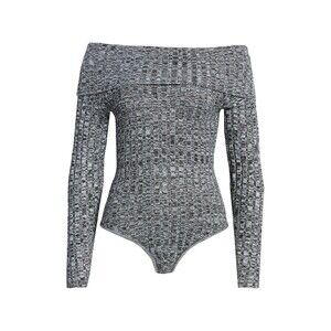 AFRM Turtleneck Long Sleeve Sweater Bodysuit Grey Marled Noir Size M Heavy knit